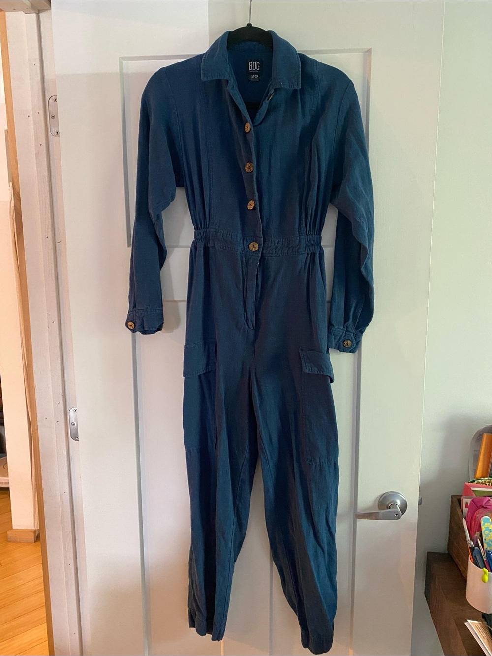 BDG Women's Teal Button-Front Utility Jumpsuit